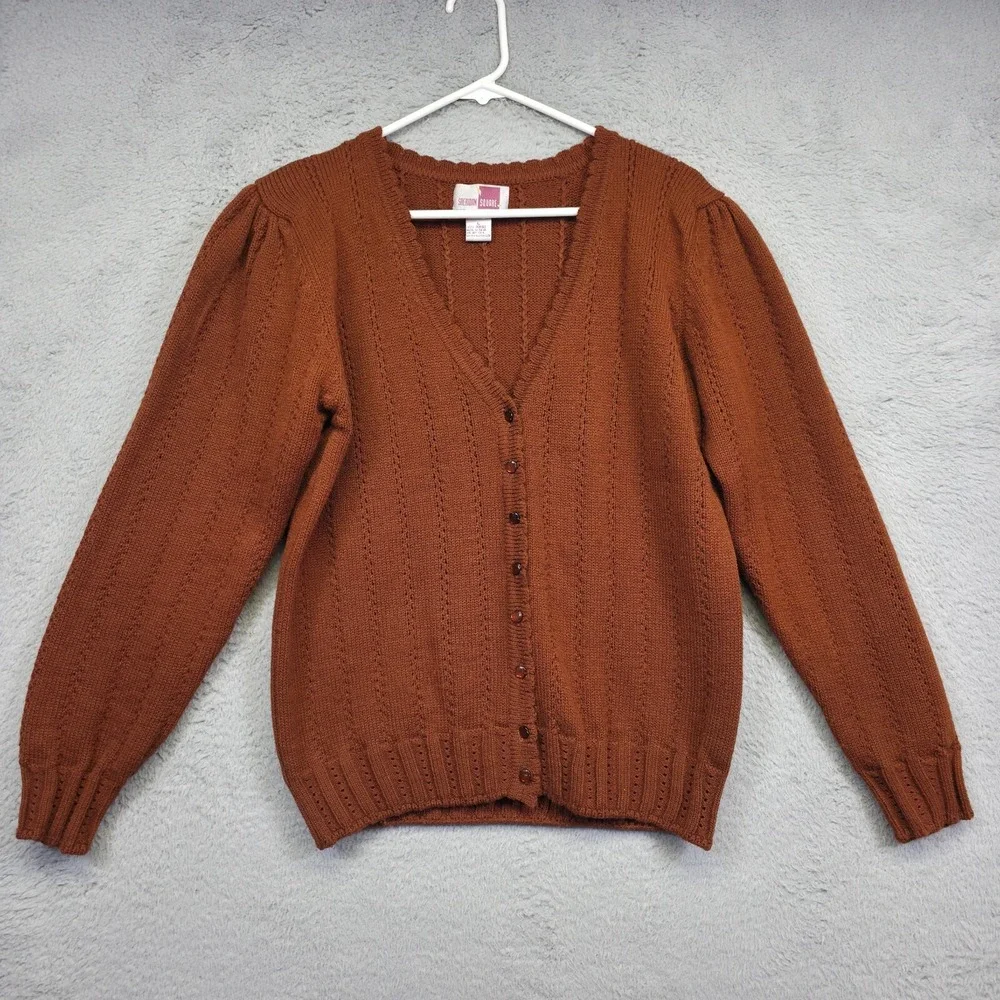 Sheridan Square Cardigan Womens L Orange Button Up Scalloped Cottagecore Grandma